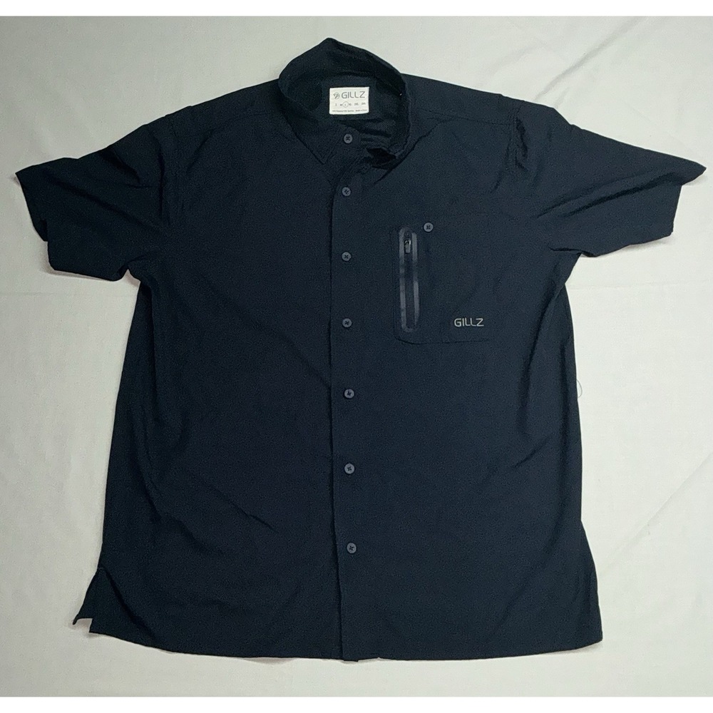 Gillz Men's Short Sleeve Fishing Shirt Blue, Vented Stretch, Pocket, Size Large